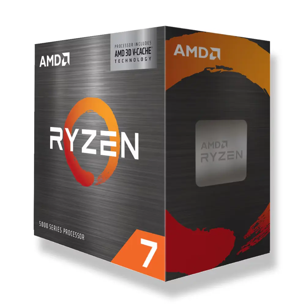 AMD Ryzen™ 7 5800X3D 8-Core, 16-Thread Desktop Processor with AMD 3D V-Cache™ Technology 7 Three-quarter view of the AMD Ryzen 7 5000 series 3D V-Cache retail box.