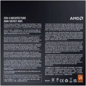 Back of the AMD Ryzen 7 7700 box showing Zen 4 architecture and AM5 socket details.
