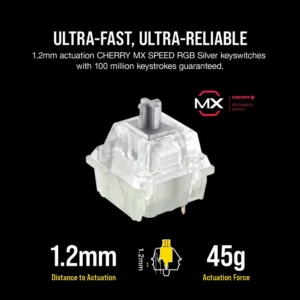 Technical diagram of the Cherry MX Speed RGB Silver mechanical switch used in the K95 XT.