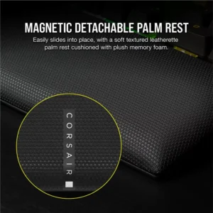 Close-up of the plush memory foam magnetic palm rest on the Corsair K100.