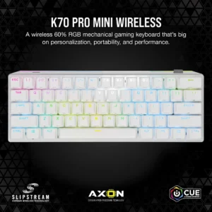 Top-down view of the Corsair K70 PRO MINI Wireless White 60% RGB mechanical gaming keyboard.