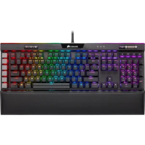 Direct top-down view of the Corsair K95 RGB Platinum XT with the palm rest attached.