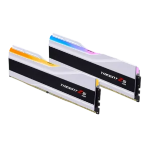 Pair of G.SKILL Trident Z5 RGB DDR5 32GB white RAM sticks for dual-channel setups.