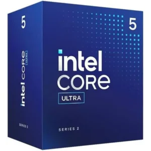 Front view of the blue Intel Core Ultra 5 Series 2 retail box.