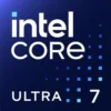 Official Intel Core Ultra 7 processor logo badge with blue pixel pattern.