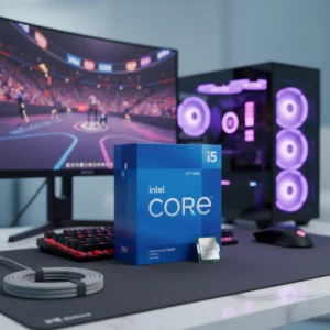 Flat graphic representation of the Intel Core i5-12400F 12th Gen box design.