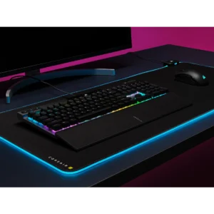 Side view of Corsair K70 PRO with magnetic soft-touch palm rest.