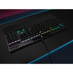 Close up of Corsair K70 PRO dedicated media keys and volume roller.