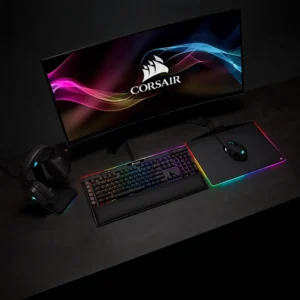 overhead shot of corsair k95 rgb platinum xt and rgb mousepad