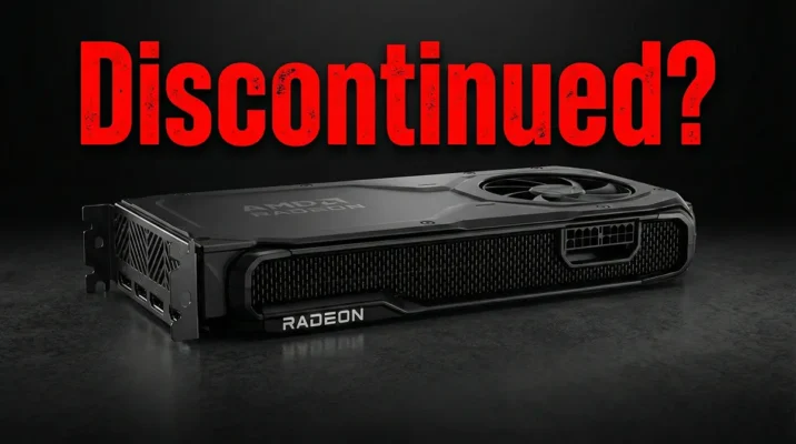 AMD Radeon RX 9070 graphics card with a red "Discontinued?" text overlay, symbolizing the budget GPU shortage in 2026.