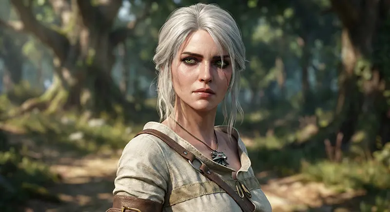 Close-up character portrait of Ciri looking determined, representing the narrative connection to The Witcher 4.