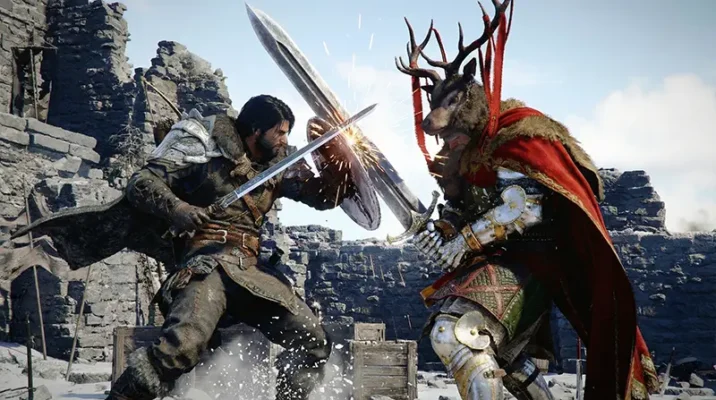 Crimson Desert gameplay showing visceral action rpg combat and wrestling moves against enemies.