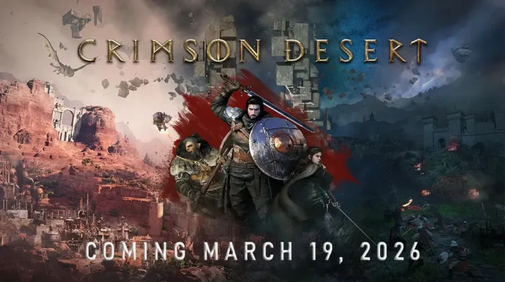 Crimson Desert official key art featuring Kliff and the 2026 release date announcement.