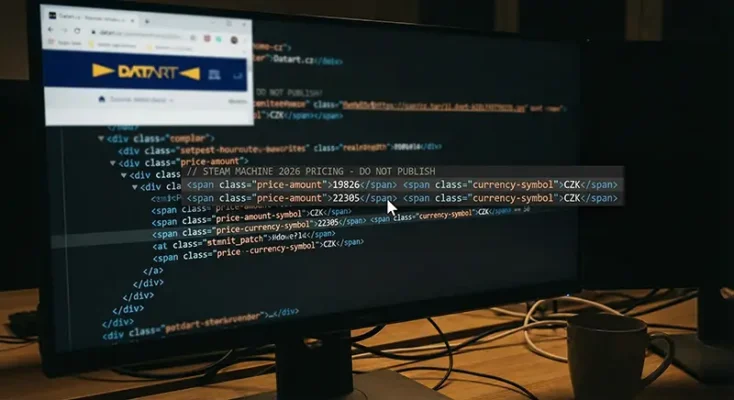 Source code leak showing Steam Machine price in Czech Koruna.