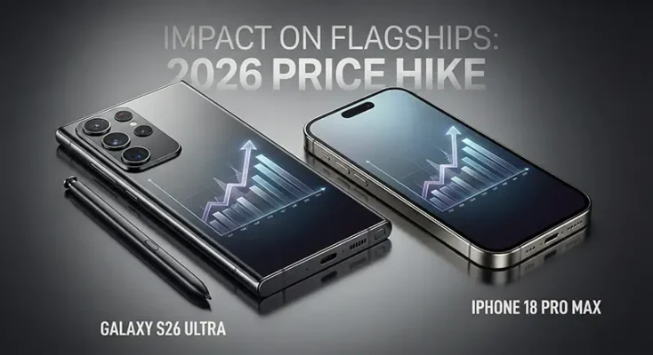 Concept renders of the Samsung Galaxy S26 Ultra and iPhone 18 Pro showing premium designs affected by the price hike.