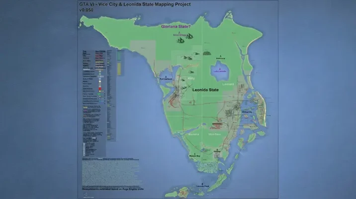 GTA 6 map concept showing Leonida state layout and Vice City based on leaks