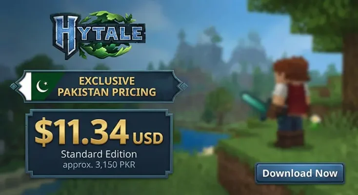 Hytale download pricing discount for Pakistan region standard edition at 11.34 USD