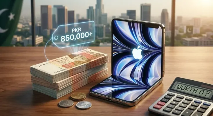 A conceptual image representing the high cost of the Foldable iPhone, featuring the device with a premium golden glow and currency symbols.
