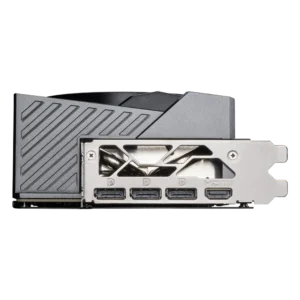 Rear I/O bracket of MSI RTX 5090 showing 3x DisplayPort 2.1b and 1x HDMI 2.1b connectors.