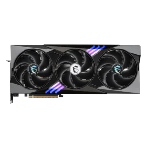 Front view of MSI RTX 5090 Gaming Trio OC showing three Stormforce cooling fans and TRI FROZR 4 design.