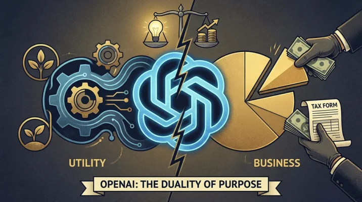 Concept art illustrating the OpenAI Success Tax showing a shift from utility tokens to equity sharing in 2026.