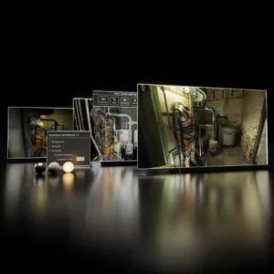Split-screen comparison showing a 3D environment in wireframe versus fully rendered ray tracing mode.