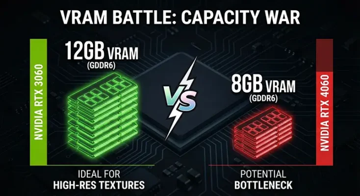 RTX 3060 12GB vs RTX 4060 8GB VRAM comparison chart