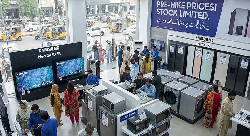 Electronics shop in Pakistan Hafeez Center selling Samsung TV and home appliances before price hikes