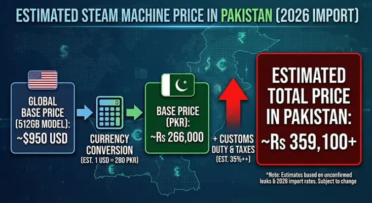 Steam Machine price conversion to Pakistani Rupee with import tax.
