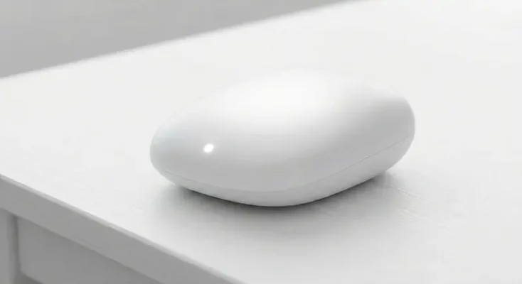 Conceptual minimal design of the rumored Sweet Pea device, a screenless artificial intelligence hardware.