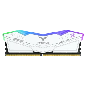 Direct front profile of a single TeamGroup Delta RGB DDR5 White 16GB RAM stick.