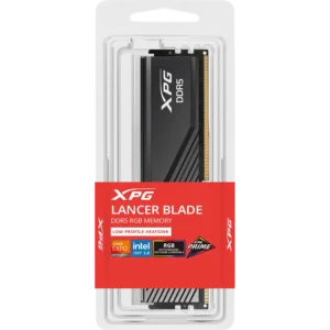Retail packaging of XPG Lancer Blade RGB DDR5 RAM 32GB kit showing specifications and branding