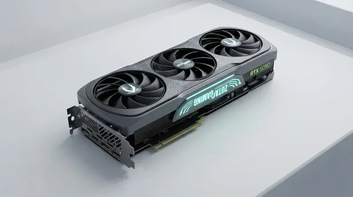 Zotac Gaming GeForce RTX 5090 graphics card showing triple fan cooler design