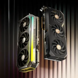 Two ZOTAC GAMING GeForce RTX 5090 SOLID OC cards displayed side-by-side, showing the front fans and the rear metal backplate.