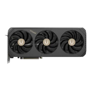 Front view of the ZOTAC GAMING GeForce RTX 5090 SOLID OC showing three black cooling fans with the Zotac logo.