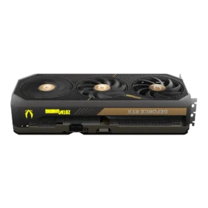 Horizontal side profile of the ZOTAC GAMING GeForce RTX 5090 SOLID OC showing the thick heatsink and GEFORCE RTX text.