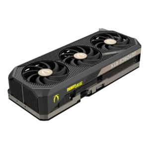 Top-down angled view of the ZOTAC GAMING GeForce RTX 5090 SOLID OC showing the fans and top shroud.