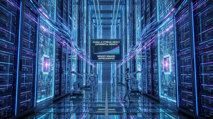 Modern Data Center server racks driving the AI impact on global storage and memory demand.