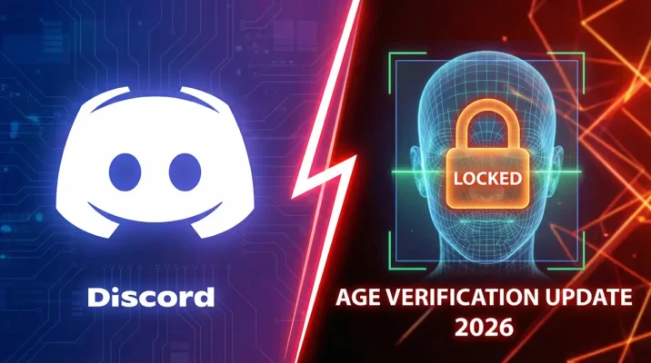 Discord age verification update 2026 featured image showing the split between verified adult and teen mode lockdown with face scan biometrics.