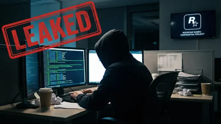Developer working on code in a secure environment at Rockstar Games amidst leak fears