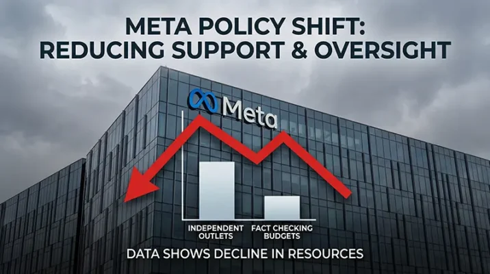 Mark Zuckerberg policy shift reducing independent outlets and Meta fact checking budgets, ushering in the post truth era.