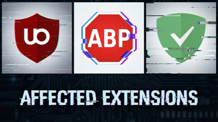 A collage of logos for popular privacy tools including adblock plus and ublock origin that are currently affected by the latest youtube issues and detection scripts.