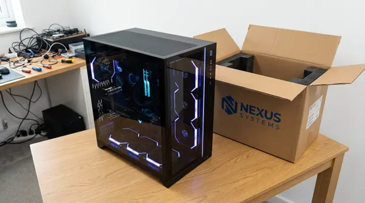 Sleek modern pre-built gaming PC on a clean desk, highlighting the shift away from custom builds due to high PC component prices in 2026.