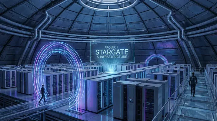 Futuristic rendering of Project Stargate supercomputer data center funded by the SoftBank OpenAI investment.