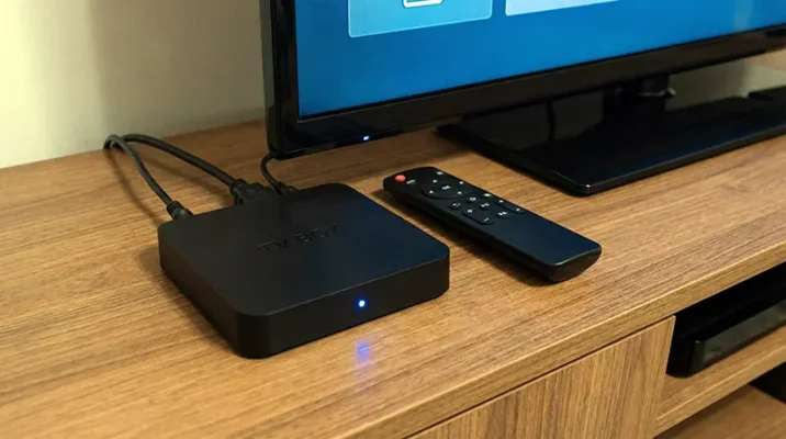 Generic unbranded Android TV box and remote, a common source of security vulnerabilities and botnet infections.