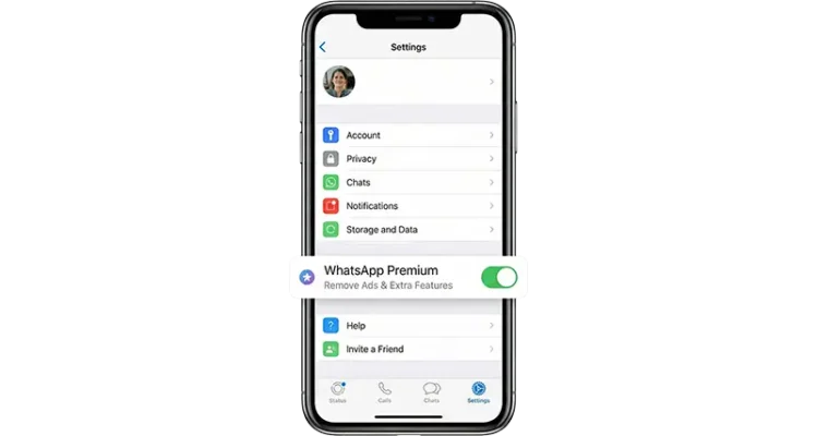 WhatsApp Beta settings interface showing a new toggle option to remove ads for a monthly fee.