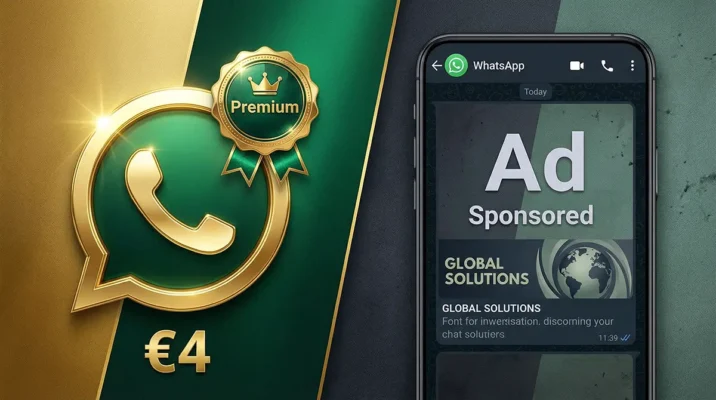 WhatsApp Premium Pakistan €4 subscription price tag comparison against the free ad-supported version logo.