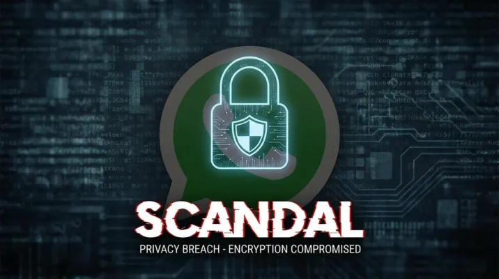 Digital padlock on WhatsApp logo illustrating the 2026 privacy scandal lawsuit and encryption risks