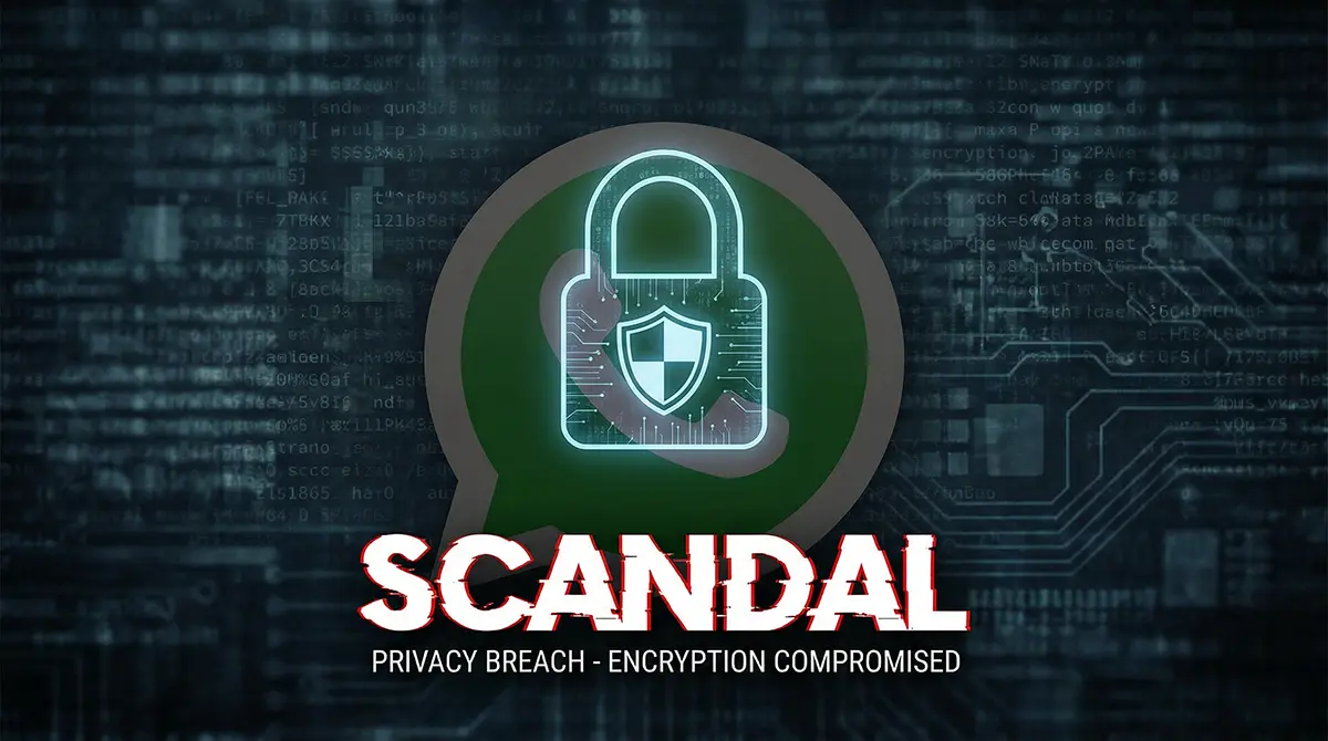Digital padlock on WhatsApp logo illustrating the 2026 privacy scandal lawsuit and encryption risks