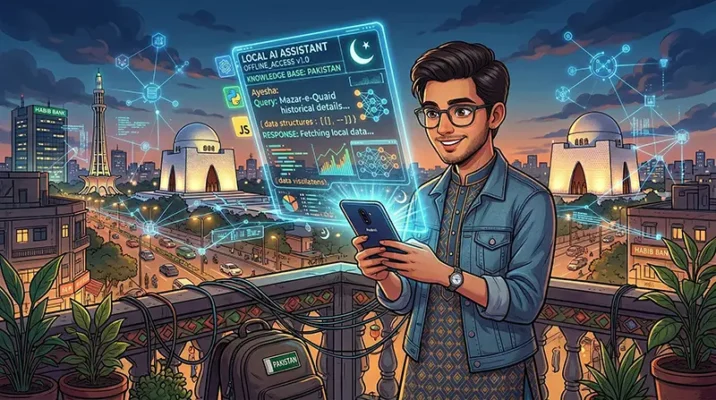 Young Pakistani developer using advanced AI locally on a smartphone, representing the democratization of tech enabled by Google's TurboQuant.